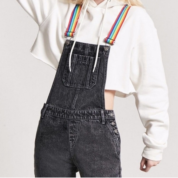 Lazer Kitten x Forever 21 Distressed Rainbow Overall Jeans - Picture 2 of 16